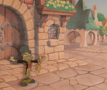 Jiminy Cricket with arms open on detailed full-color background