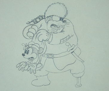 Drawing of Minnie Mouse and Pegleg Pete