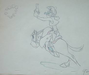 Drawing of Pecos Bill on horseback
