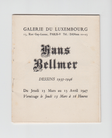 1947 Bellmer Galerie du Luxembourg catalogue
