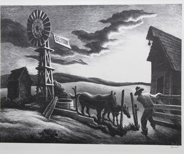 'Arkansas Evening' lithograph by Thomas Hart Benton