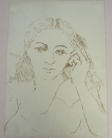Untitled portrait of a woman in sepia ink