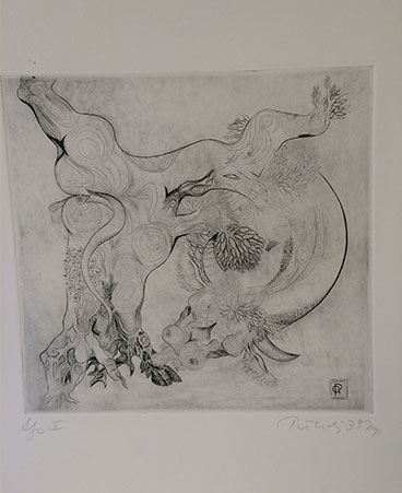 Gabor Peterdi etching, 'Metamorphosis of the Bull'