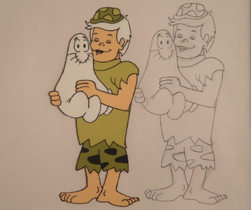 Teen Bamm-Bamm holding a Shmoo cel and drawing