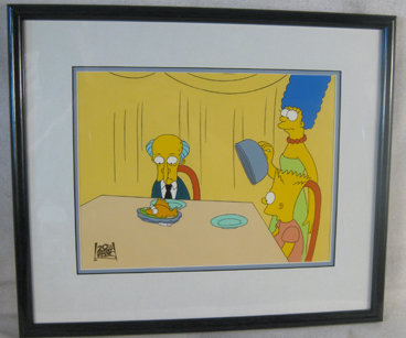 Simpsons cel of Mr. Burns being served Blinky the fish