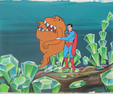 Superman fighting the Iron Eater cel
