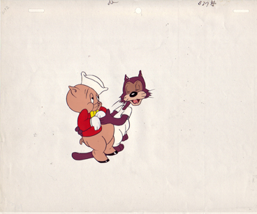 Porky Pig and Sylvester production cel