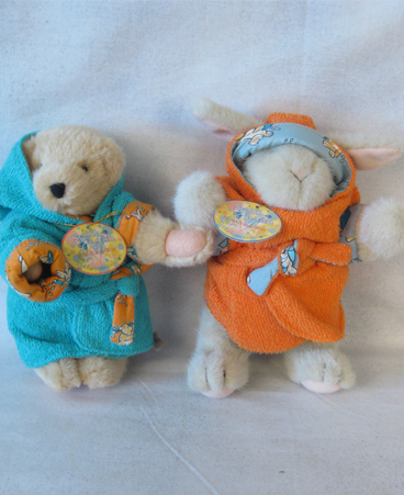 Muffy and Hoppy in matching bathrobes