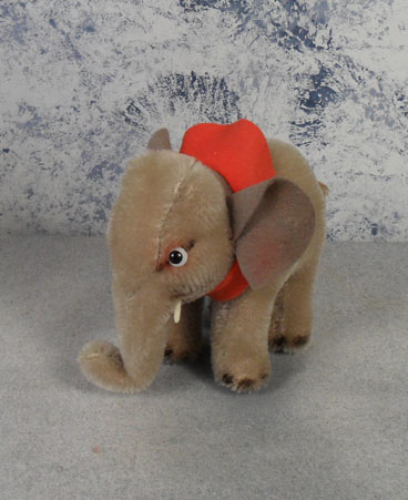 1950-58 gray mohair elephant with red blanket