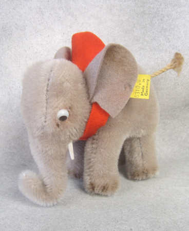 1950-58 gray mohair elephant with red blanket