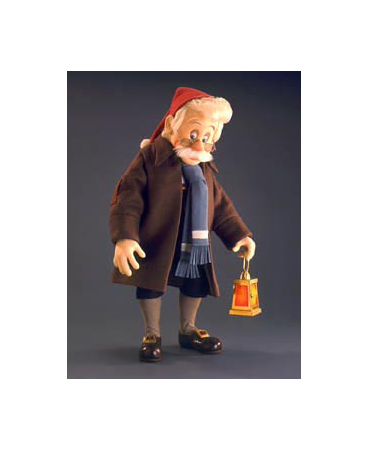 Geppetto with lantern, coat, and scarf