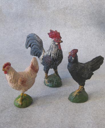 Elastolin chickens - one rooster and two hens