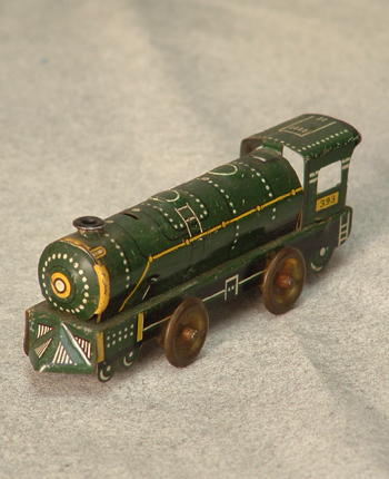 Green metal train engine