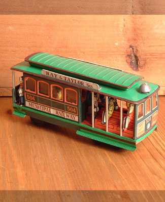 Tin clockwork trolley car