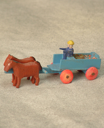 Blue cart with driver and two horses